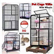 [SG STOCK] {with assembled option)Pet Cage With Wheels Multi Level Big Cat Cage Condo House Villa/ Rabbit Cage
