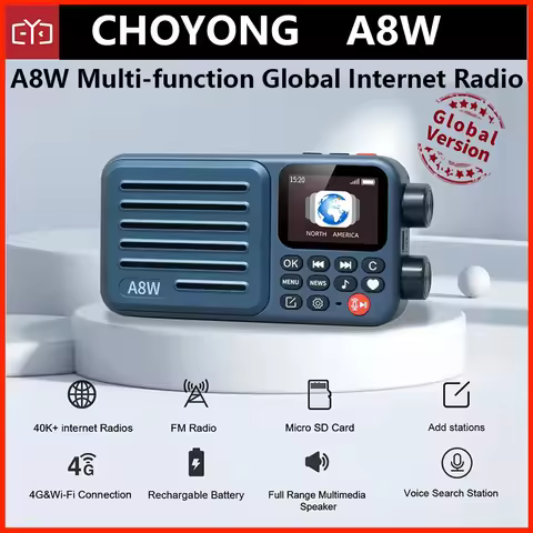 CHOYONG A8W Internet Radio, Portable Smart WIFI FM Receiver with 4K+ Pre-stored Stations, Voice Sear