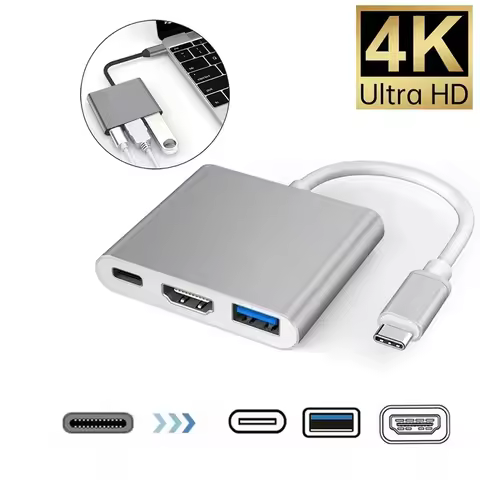 3 In 1 USB Hub USB C to HDMI-compatible Splitter HUB Type C to HDTV USB 3.0 Docking Station For Macb