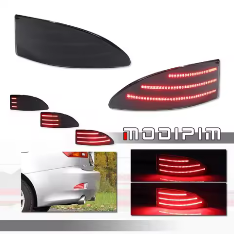 Red LED Rear Bumper Reflector Tail/Brake Lights Rear Fog Lights w/ Dynamic Blinker Turn Signal For L