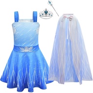 New Girls Elsa Dress Set Frozen 2 Princess Anna Cosplay Costume Birthday Party Princess Dress For Kids Cloak Crown &amp; Magic Wand