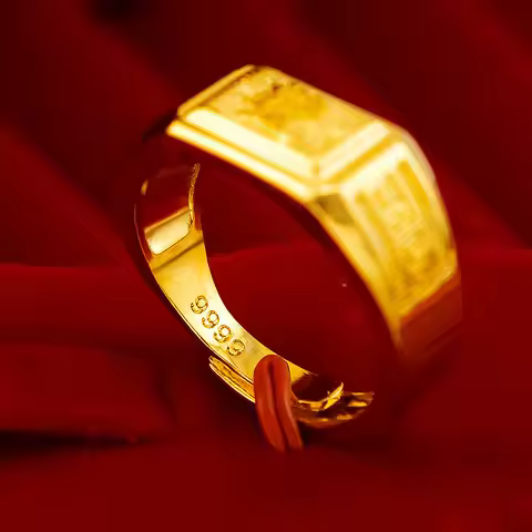 Timeless Lucky Charm! 24K AU999 Gold Braided Rope Ring, Woven with Gold Ingot Motifs for Oriental Fo
