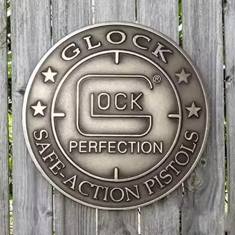 Trendy Classic Round Glock Sign Metal Tin - Safe Action System, Non - Carved Build. Perfect for Spru