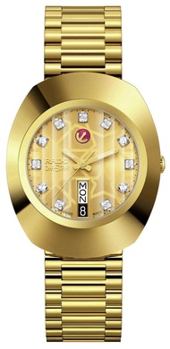 นาฬิกาข้อมือผู้ชาย RADO The Original Diastar Automatic ขนาดตัวเรือน 35 มม.ตัวเรือน และ สายสีทอง สแตนเลสสตีล รูปไข่ หน้าปัดสีทอง