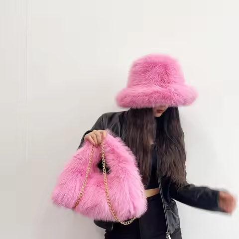 Women's Hats & Bags Faux Fur Bucket Hats Solid Color Plush Warm Panama Hats Bucket Hats New Vacation