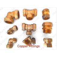 COPPER PIPE FITTINGS ELBOW SOCKET TEE 15mm / 22mm / 28mm ( Brass Compression Pipe Fittings)
