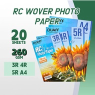 QUAFF RC Woven Photo Paper No Back Print 260GSM A4 / 5R / 4R / 3R Size