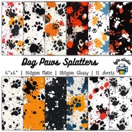 12 Sheets 8x8 Dog Paws Splatters by byte studio | Cardstock Craft Paper Junk Journal Stationery