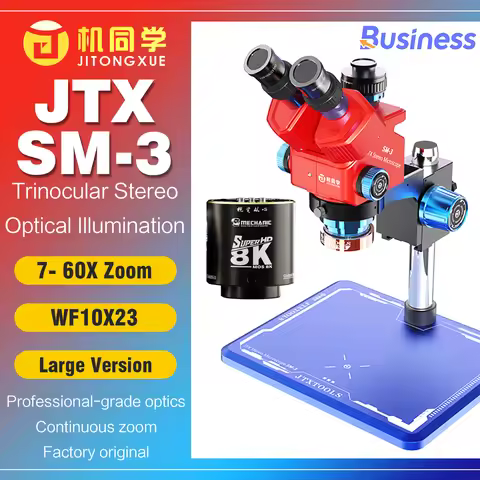 JTX Trinocular Stereo Microscope 7-60X Continuous Zoom 4K HD Camera WF10X23 Eyepiece 0.5X Camera Ada