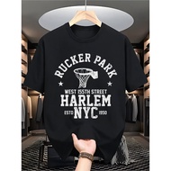 Men's Heavyweight 100% Cotton Basketball T-Shirt - Vintage Harlem NYC & Rucker Park Graphic, Harlem