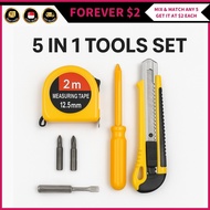 (FOREVER $2) 5PCs Tool Set Pen Knife 2M Measuring Tape Blade Refill Scraper Screwdriver Utility Kniv