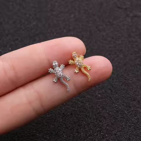 2PCS Stainless Steel Small Ear Stud Earrings for Women Fashion Animal Lizard Gecko Punk Unisex Rock 