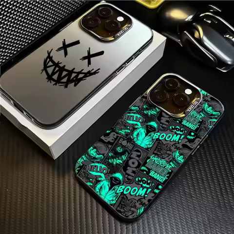 Black Comic Style Y2K Phone Case For iPhone XS XR X 7 8 Plus 16 15 14 Pro Max Plus 13 12 11 Pro Max 