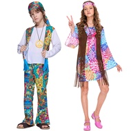 ❤Ready Stock❤Kids Fashion Hippie Costume Girls Boys 60s 70s Hippie Cosplay Outfits Set Halloween Par