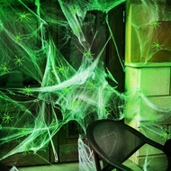 Luminous Spider Web Stretchy Artificial Cobweb with Fake Spiders Halloween Decorations