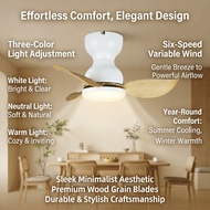 Energy Saving Inverter Ceiling Fan Light Dark Wood Grain 22 Inch Stylish Fan Lamp For Indoor Decorat