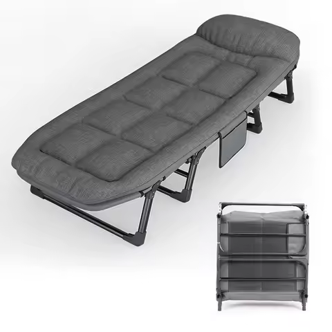 Folding Bed with Back Adjustable Camping Fishing Folding Cushion Relax Bedroom Lazy Folding Bed Chai