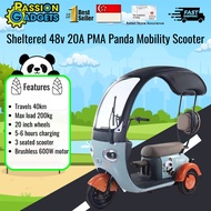 Sheltered 48v 20A PMA Panda Mobility Electric Scooter 3 Seats Storage Compartment Food Delivery RainProof
