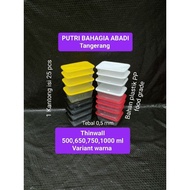 Thinwall rectangular 500 ML, 650 ML, 1000 ColorML Box Take Away plastic lunch Box per pack contains 