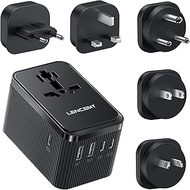 LENCENT Universal Travel Plug Adapter, 30W International Power Adaptor with 3 USB C 2 USB A, Worldwi