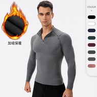 Jaket Gim Bergaris Bulu Musim Sejuk Musim Gugur Lelaki Latihan Larian Sukan Ketat Anjal Tinggi Lenga