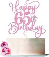 Bejotaa Pink Happy 65th Birthday Cake Topper 1pcs Glitter Happy Birthday Cake Topper for 65th Birthd