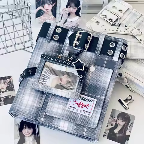 Y2K Denim Checkered A5 Photo Album - 4 Pocket Pages for For Kpop Idol Photocards, Polaroids & Instax