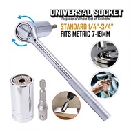 3Pcs Universal Socket Wrench Set 7-19 mm | Ratchet Adapter & Power Drill Bit | Set Kepala Spanar Ser