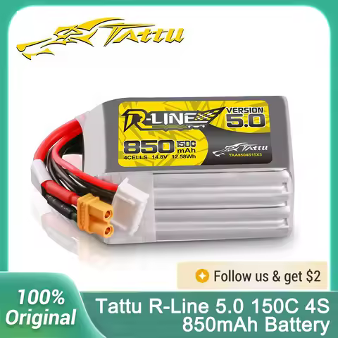 Tattu R-Line 5.0 850mAh 4S 150C 14.8V Lipo Battery with XT30U-F Plug