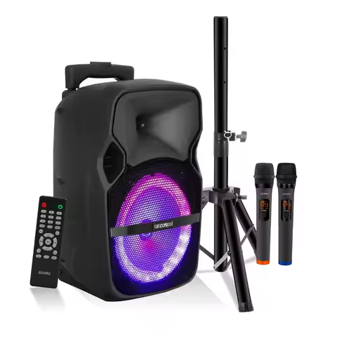 5 Core 8 inch PA Portable Bluetooth Party Speaker Karaoke Boombox + 2 Wireless Mics