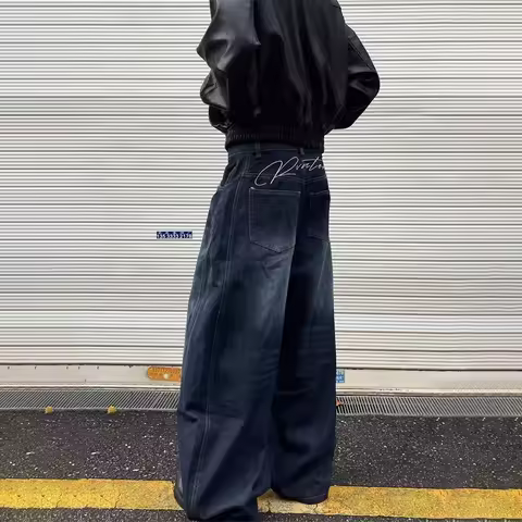 American Goth Letter Printed Baggy Denim Pantalones Hombre Autumn Y2K Streetwear Straight Jeans Hip 