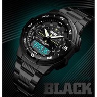 時刻美 SKMEI 1370 男士運動防水雙顯示數字手錶 腕錶 LED電子錶 夜光腕錶 鋼帶多功能雙顯手錶