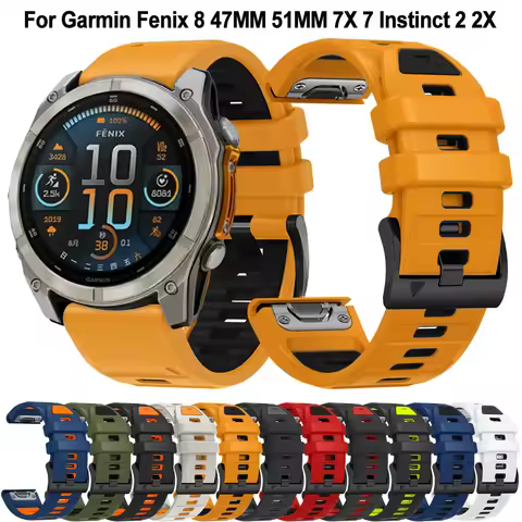 QuickFit 22/26mm Silicone Strap For Garmin Fenix 8 51MM E 47MM 7X 7 Epix Pro 6X 6 5X 5 Plus Instinct