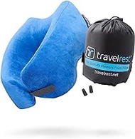 TRAVELREST Nest Memory Foam Travel Pillow/Neck Pillow - Advanced Neck Support for Long Flights - Patented Design for Optimal Relaxation - Long Travel - Unmatched Sleep - Machine Washable - Blue