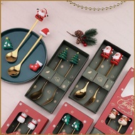 333 2PCS Christmas Gift Cutlery Spoon Fork Set Elk xmas Tree Santa Decoration Dessert Spoon Fruit Fo