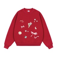 Áo sweater nữ trơn form boxy 1920 Miucho cổ tròn vải nỉ bông 350 GSM dày dặn in mix