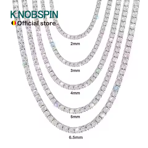 For KNOBSPIN GRA Certified Moissanite Tennis Necklace 2/3/4/5/6.5mm Solid 925 Sterling Silver Diamon