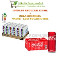 Coke Original Taste -Less Sugar(24 x 320ml)+100 Plus Original Can(24 x 325ml) - Grocery Superma