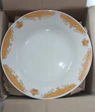 12 Pcs PIRING MAKAN BESAR MAHKOTA CANTIK 23 CM/ PIRING KERAMIK MOTIF KUNING
