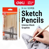 Deli Sketch Pencil 2H H HB B 2B Smooth Writing Drawing Pensel Graphite Pensil School Pencel Lukisan