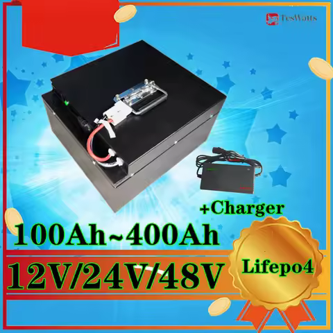 Teswatts Lifepo4 12V 24V 48V 100Ah 200Ah 300Ah 400Ah Lithium iron Battery+charger