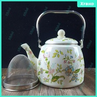 Large Capacity Thickened Enamel Large Water Bottle Milk Tea Pot Flat Pot Enamel Full Flower Induction Cooker Universal Teapot Water Pitcher