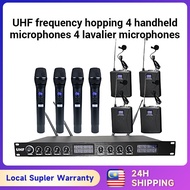 [UK PLUG]UHF Wireless Microphone System 8 channel with 4 Handheld 4 collar-clip mic profession Long Distance