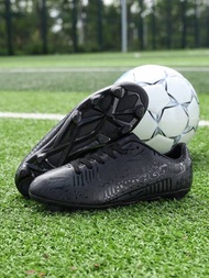 1 par de zapatos de fútbol largos con patente negro antideslizante sin género con tejido estampado de patrón geométrico y suela baja para césped artificial