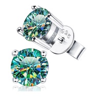 ต่างหูเม็ดกลมผู้หญิงเพชรสีฟ้าอมเขียว4-2กะรัต S925ห้องปฏิบัติการเพชร0.5-2กะรัตอัญมณีแต่งงานสีเงินใบรั