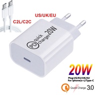 [KOLT Digital] PD 20W USB Charger Type C Quick Charge 3.0 QC3.0 Fast Wall Phone Charger Adapter สำหรับ iPhone 14 13 12 Pro Xiaomi Huawei Samsung