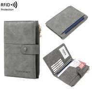 Anti-Theft Passport Wallet RFID Passport Holder Zipper Buckle Travel Wallet Document Holder Multifun