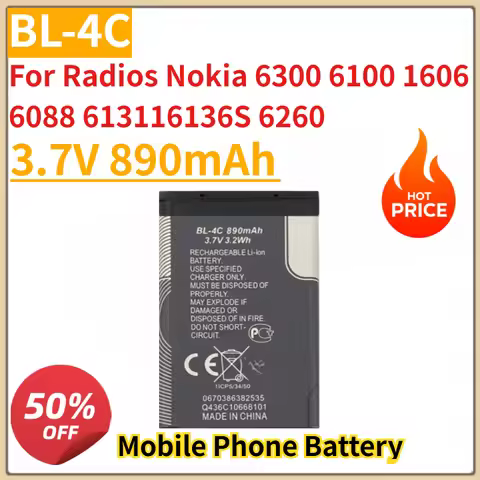 High Quality New 3.7V 890mAh Lithium Polymer Phone Battery BL-4C For Radios Nokia 6300 6100 1606 608