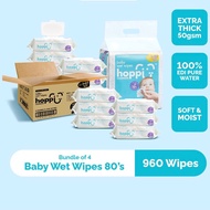 [CARTON] Hoppi Premium 99% Baby Water Wipes (80 Wipes x 12 Packs)