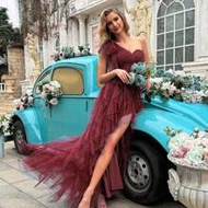 QOQ ชุดเดรสแขนกุดคอไม่สมมาตรสีพื้นหรูหราสำหรับผู้หญิง, เหมาะสำหรับโอกาสทางการ เช่น งานเลี้ยงอาหารค่ำ